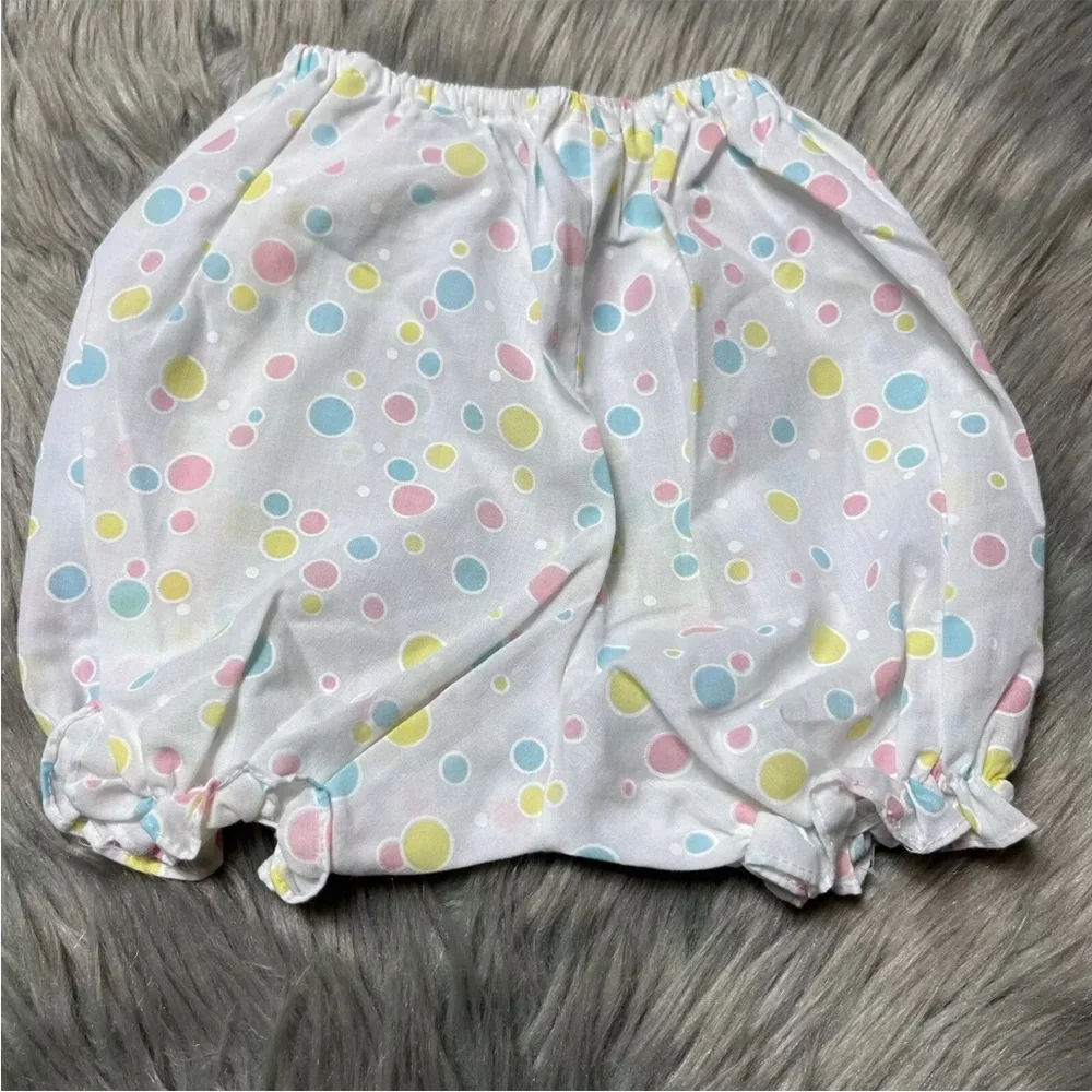 Vintage Baby Girls White Pink Blue Yellow Polka Dot Bloomers